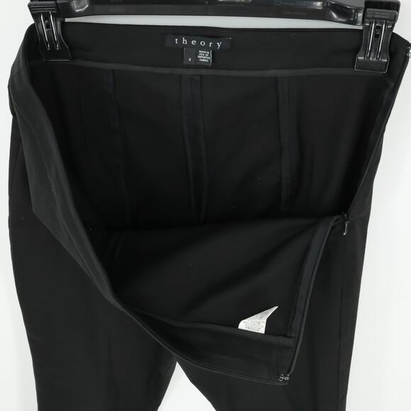 Theory Pants Womens 4 Black Sateen Stretch Cotton Zip Hem Straight Leg Ankle - Picture 10 of 13